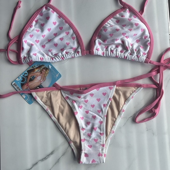 Leg Avenue Hot Pink & White Heart String Bikini Set​ - Picture 2 of 7